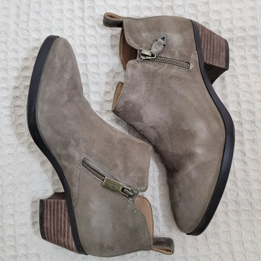 Vionic Womens Cecily Ankle Boots Stone  Suede Waterproof‎ Size 7 EUC
